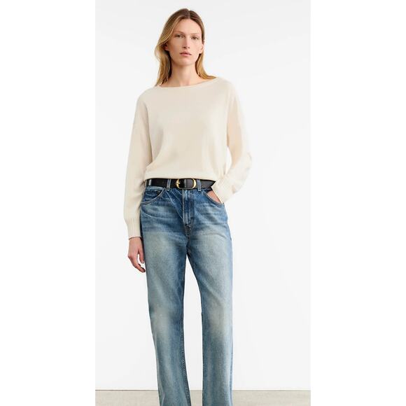 Nili Lotan Womens Ivory Boyfriend 100% cashmere sweater - small